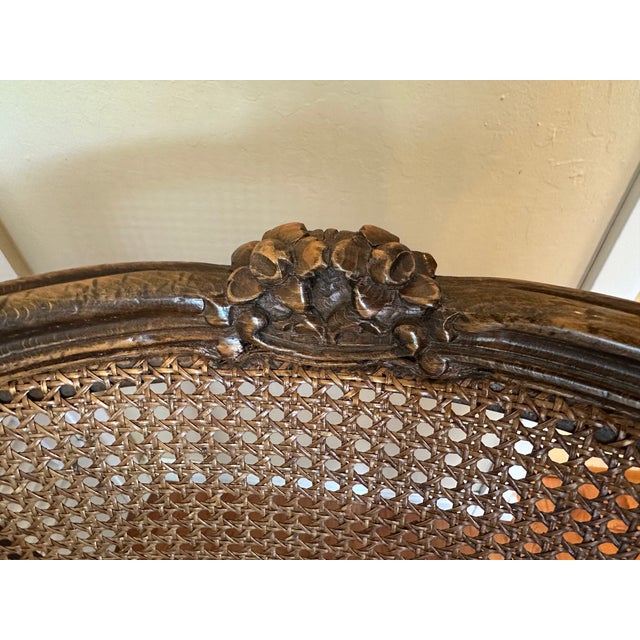 Wood Vintage French Louis XV Style Carved Wood With Cane Arm Chairs a-Pair For Sale - Image 7 of 16
