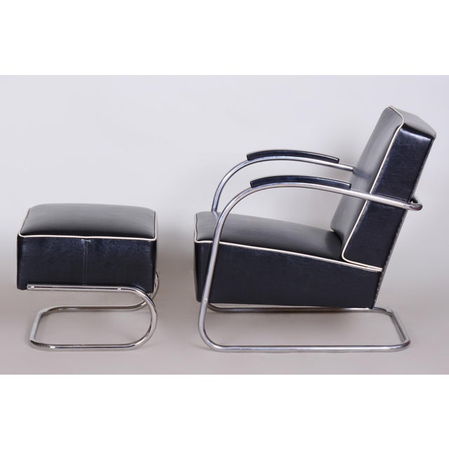 Bauhaus Bauhaus Armchair with Stool in Chrome attributed to Mücke-Melder, Czech, 1930s, Set of 2 For Sale - Image 3 of 12
