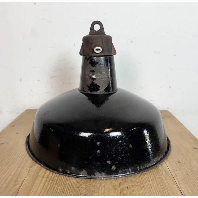 Industrial Black Enamel Factory Lamp with Cast Iron Top from Elektrosvit, 1950s For Sale - Image 14 of 18