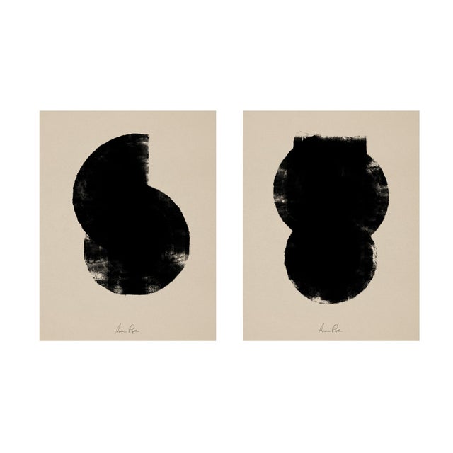 Set of 2 abstract open edition giclee prints. 20"x28" Elegant and bold black geometrical forms drawing on beige...