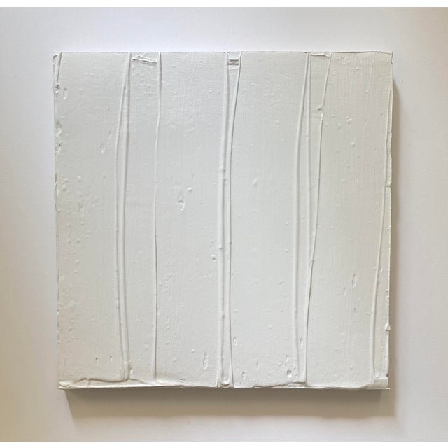 Acrylic, joint compound, and polyeurathene on cradled wood panel, 12 x 12 x .75. Edges painted white, back wired, ready to...