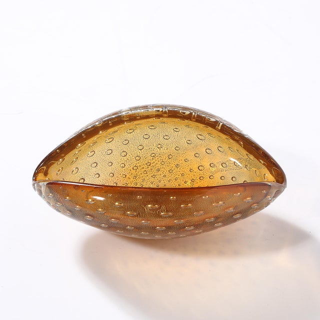 1960s Mid-Century Hand-Blown Murano Amber Bullicante Glass Dish W/ 24kt Gold Flecks For Sale - Image 5 of 14