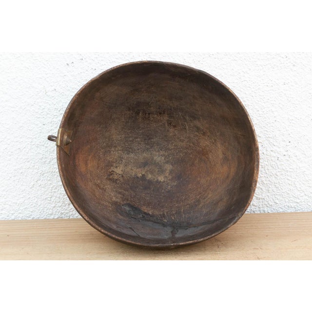 19th Century Antique Engraved Bowl W/ Brass Ring Handle For Sale - Image 5 of 8