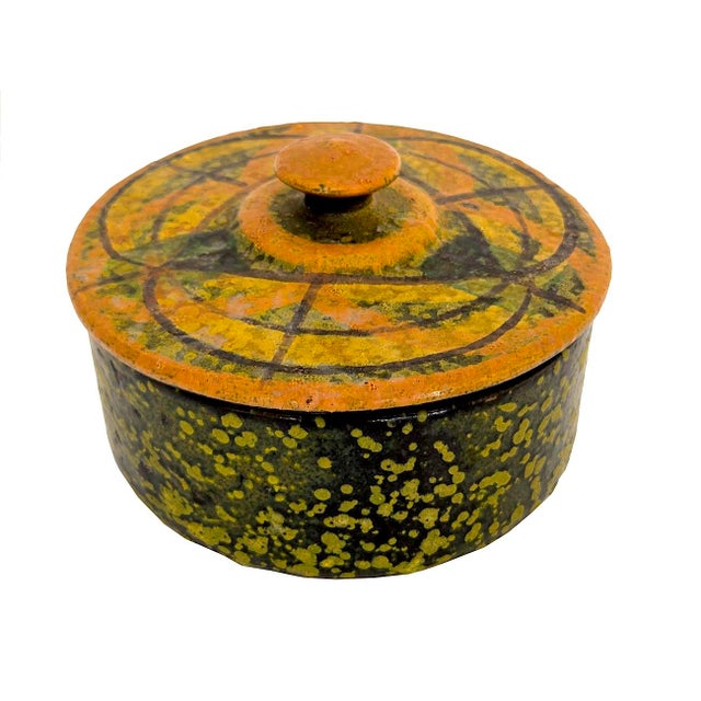 Offered is a mid 20th Century Italian lidded bowl designed by Aldo Londi for Bitossi. It features an abstract graphic...