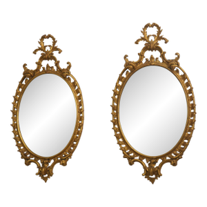 Pair Mirror Fair Colonial Williamsburg Oval Looking Glass Mirrors