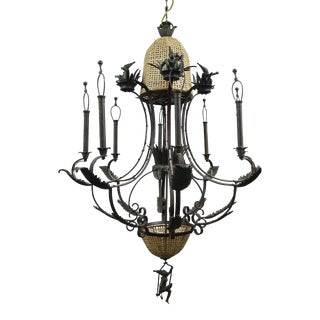 Maitland Smith Large Bronze Monkey Chandelier For Sale