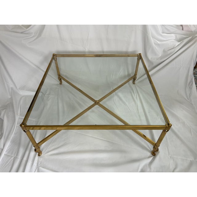 Art Deco 1980s Italian Vintage Glass and Brass Square Coffee Table by Solmet For Sale - Image 3 of 10