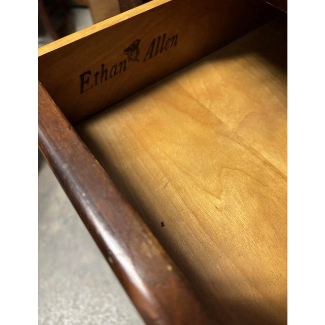 1980s Ethan Allen Antiqued Pine Old Tavern 40" Ladies Petite Roll Top Desk With Drawer For Sale - Image 10 of 10