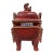 Chinese Red Glazed Gilt Bronze-Form Quadripod Censer With Beast Finial, Marked "Ming Xuande" (Fang Ding) For Sale