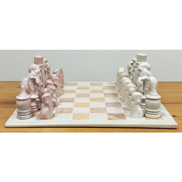 African Vintage Soapstone Carved African Maasai Tribe Chess Set For Sale - Image 3 of 9