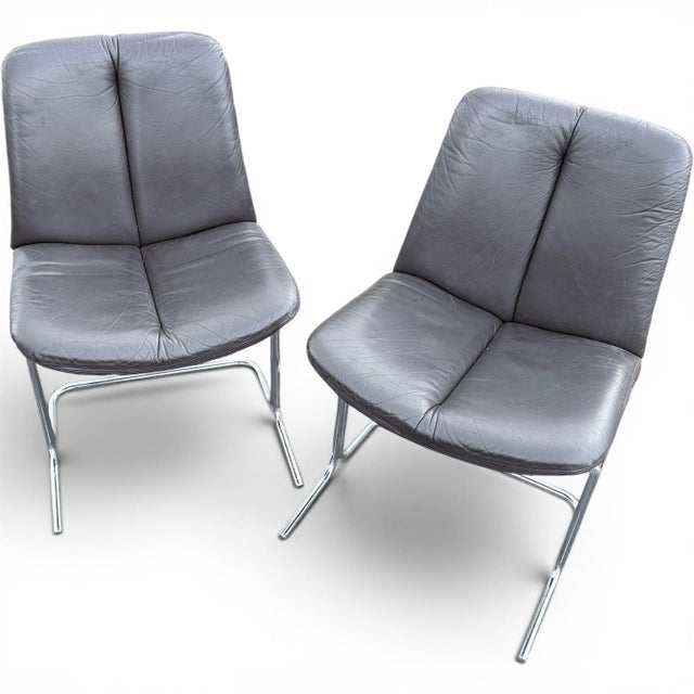 1970s Vintage Pieff Leather and Chrome Dining Chairs by Tim Bates for Harrods, 1970s, Set of 2 For Sale - Image 5 of 10
