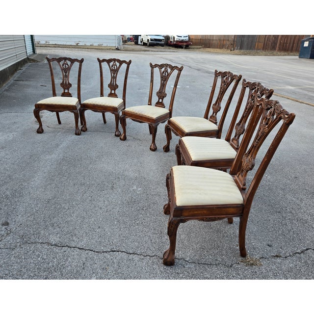 Mid-Century Modern 1970s Set of 6 Carved Chippendale Style Dining Chairs With Claw Feet For Sale - Image 3 of 11