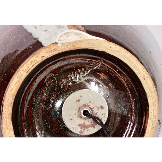 Coffee 1970s Cocoa & White Brushstroke Art Pottery Table Lamp For Sale - Image 8 of 10