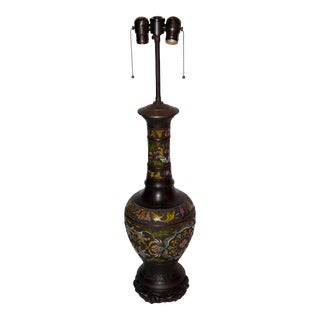 Late 19th/Early 20th Century Asian Champleve Bonze Table Lamp For Sale