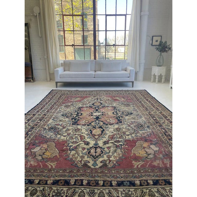 1880's Antique Persian Kerman Lavar "LION VS BULL" Rug 9.2 x 12.5 For Sale - Image 17 of 18