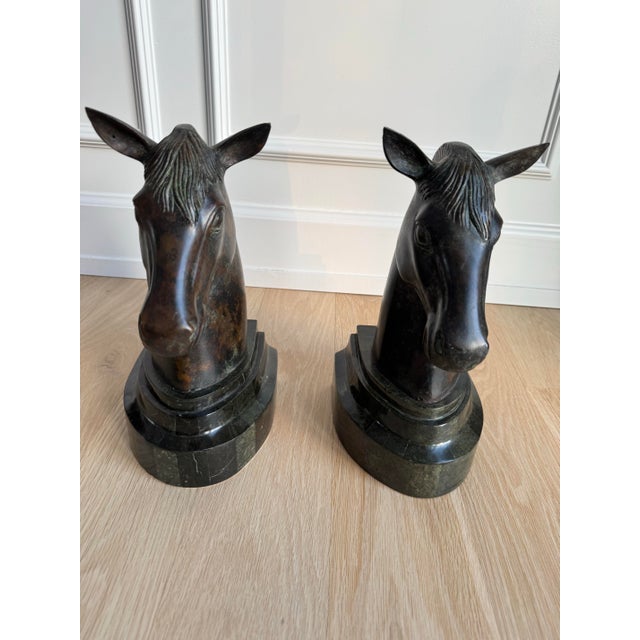 Grand Tour Vintage Maitland-Smith Horse Head Bookends on Tessellated Marble Bases For Sale - Image 3 of 6