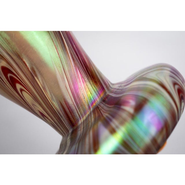 Art Nouveau Iridescent Marbled Glass Vase with Chased Gilt Metal Mount in the style of Loetz, Bohemia, 1900s For Sale - Image 4 of 10