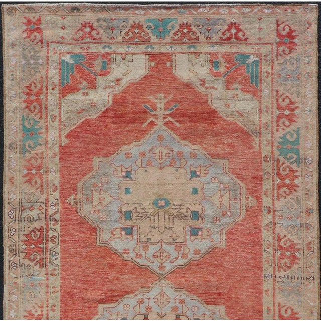 Traditional Vintage Turkish Oushak Gallery Runner With Floral's in Orange and Green 4'7 X 10'3 For Sale - Image 3 of 12
