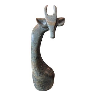 Late 20th Century Green Soapstone Giraffe Sculpture For Sale