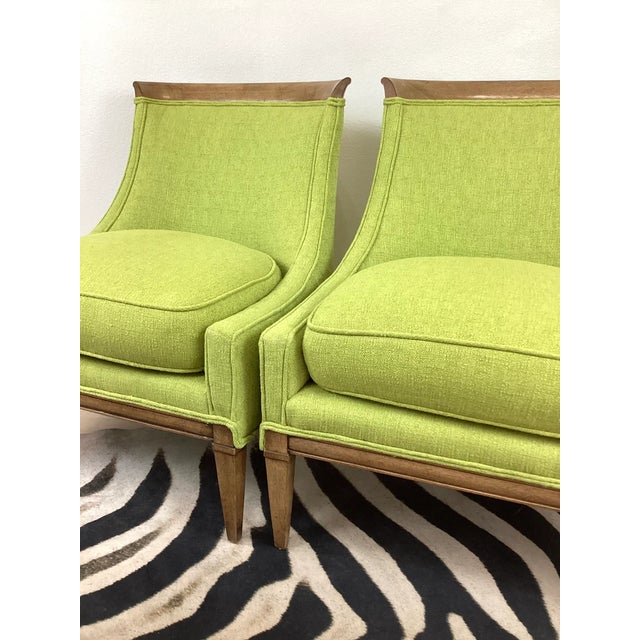 1960s Vintage 1960s Mid Century Modern Green Boucle Upholstered Drexel Slipper Chairs, a Pair For Sale - Image 5 of 9