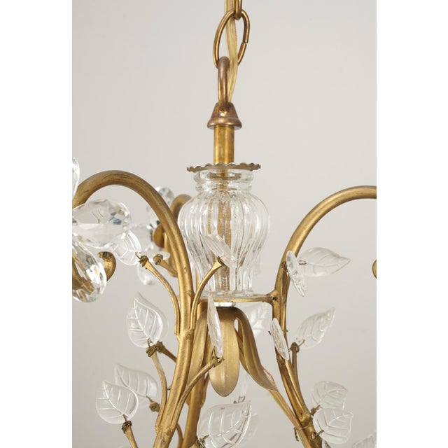 French Bagues Style Gold Finish Foliate Glass Chandelier For Sale - Image 3 of 12