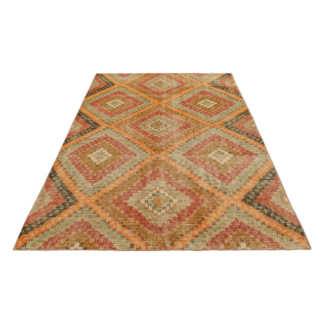 2010s Rug and Kilim’s Distressed Style Rug in Warm Polychromatic Diamond Patterns For Sale - Image 5 of 7