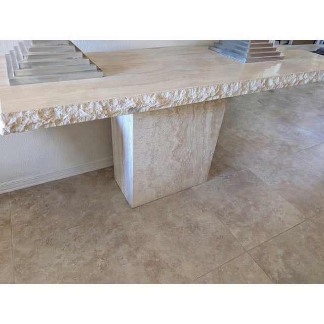 Postmodern Vintage Travertine Console Table With Raw Edge For Sale - Image 3 of 4