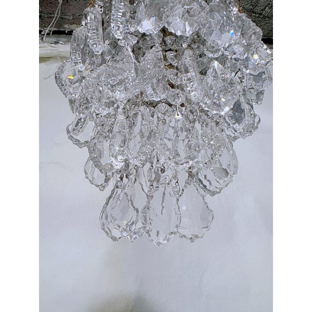 Hollywood Regency Vintage Filigree Floral Brass Rim With French Pendalogue Crystal Chandelier For Sale - Image 3 of 8
