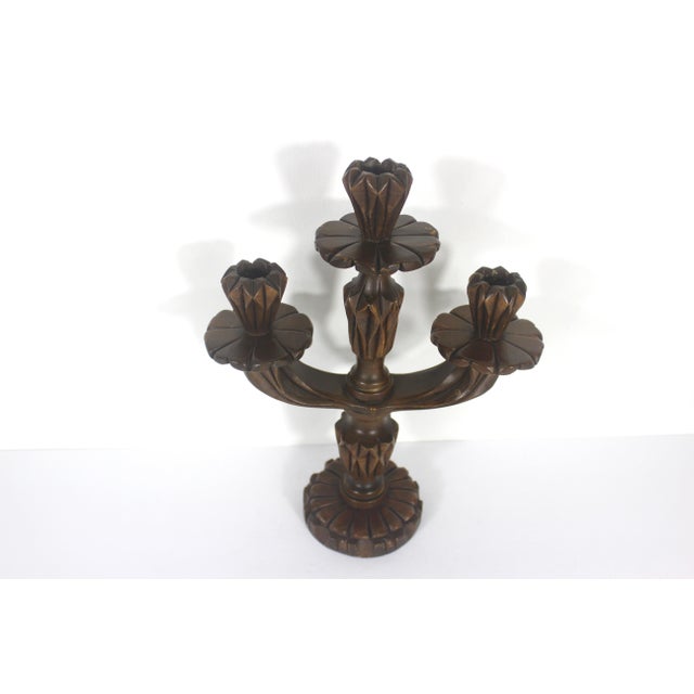1970s 1970s Mid-Century Hand Carved Wood Candelabra Signed by Canadian Artist For Sale - Image 5 of 11