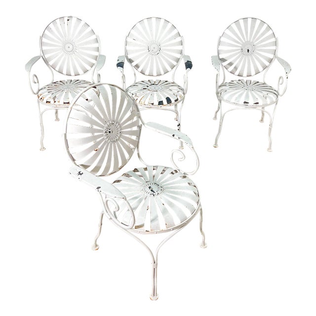 1940's Century Francois Carre "Sunburst" Spring Garden Armchairs - Set of 4 For Sale