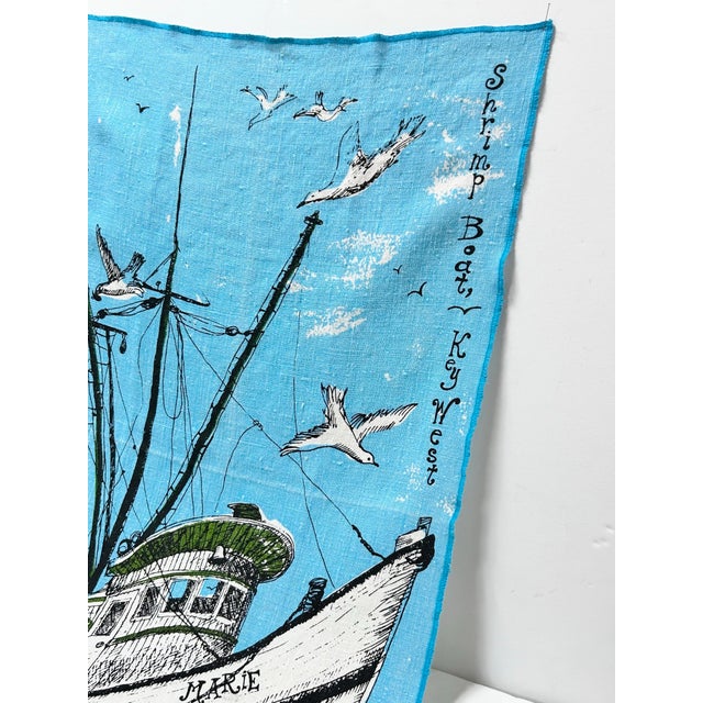Vintage Key West Hand-Printed Linen Towel – Suzie Zuzek Shrimp Boat Coastal Nautical 1960s For Sale - Image 10 of 10