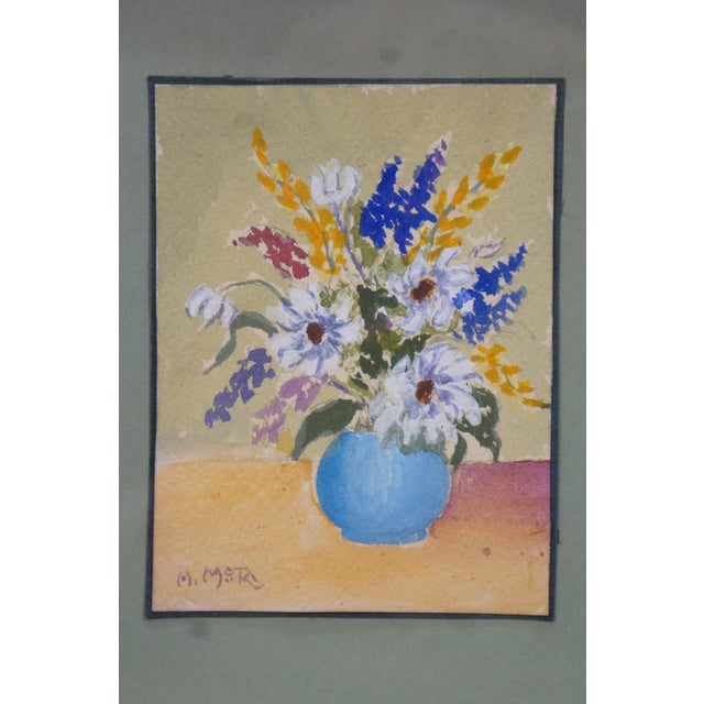 Paint 2 Mid Century Helen McRae Botanical Still Life Watercolor Paintings Vase Flowers For Sale - Image 7 of 11