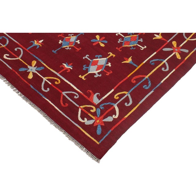 Contemporary 1990s 1990s Kilim Red Blue Wool Rug For Sale - Image 3 of 8
