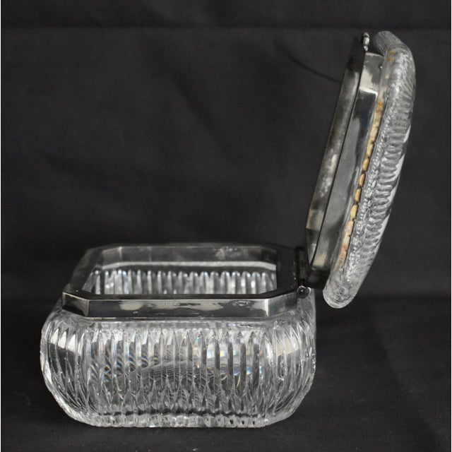Antique Brilliant Cut Glass Lidded Box W/Silver Plate Trim For Sale - Image 9 of 9