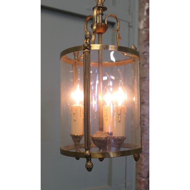 Vintage Round Art Deco Brass and Glass Lantern, 1920 For Sale - Image 4 of 8