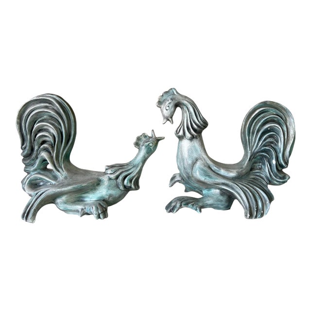 1960's Jodie Art Pottery Roosters Sculptures - a Pair For Sale