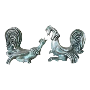 1960's Jodie Art Pottery Roosters Sculptures - a Pair