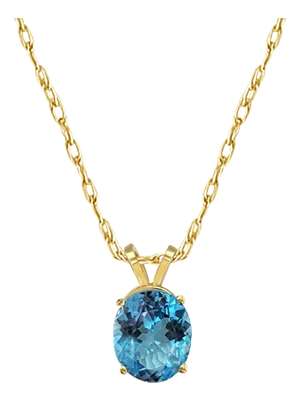 Blue Topaz Solitaire Necklace 14k Yellow Gold 16"