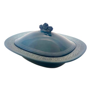 Vintage Italian Margherita Centerpiece in Blue Earthenware attributed to A. Campi for Laveno, 1965 For Sale