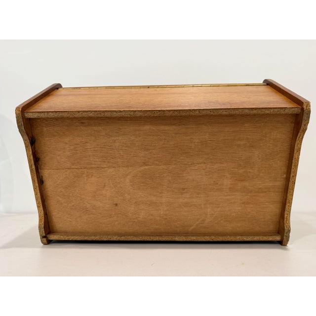 Brown Mid-Century Teak Wood Sewing Tool Storage Box W/ Metal Handle Hinged 1950s MCM For Sale - Image 8 of 10