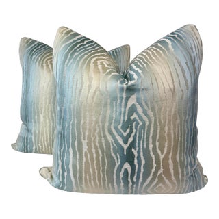 Thibaut "Traduzione" in Robin's Egg 22" Pillows-a Pair For Sale