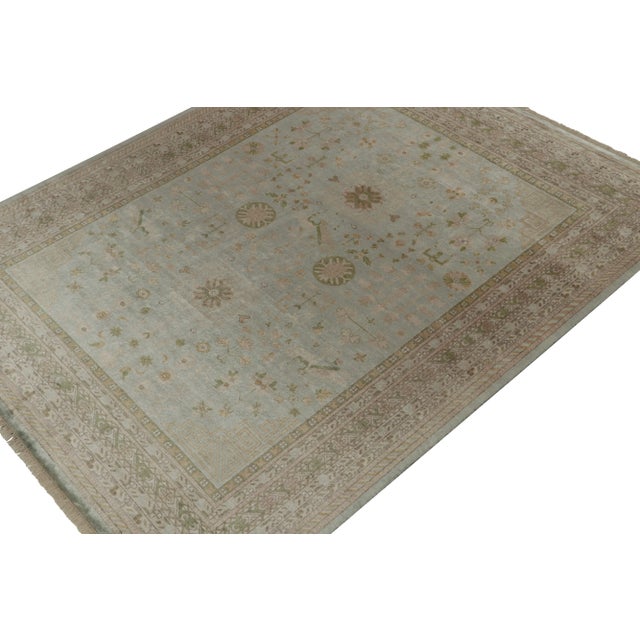 Traditional Rug & Kilim’s Khotan Style Rug With Blue & Beige-Brown Geometric Pattern For Sale - Image 3 of 8