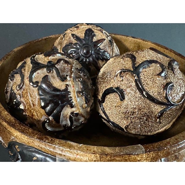 Brown Vintage Late 20th Century Decorative Art Deco Pedestal Bowl With Three Balls For Sale - Image 8 of 11