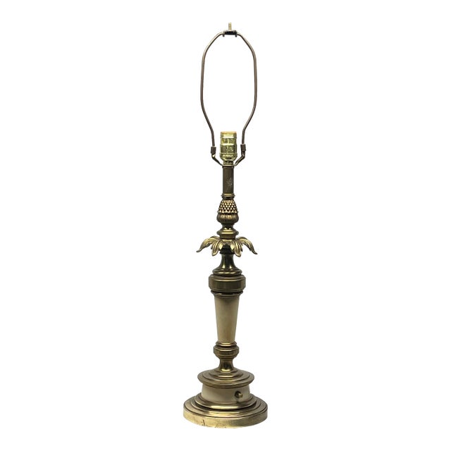 Vintage Stiffel Hollywood Regency Brass & Ivory Enamel Pineapple Table Lamp No For Sale