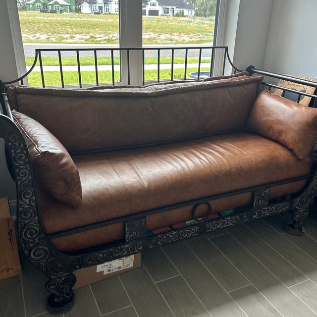 Thomasville El Toro Leather & Wrought Iron Loveseat From