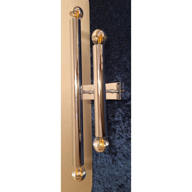 Gaetano Sciolari Vintage Minimalist Italian Wall Lamp with Chrome-Plated Metal Frame attributed to Gaetano Sciolari, 1970s For Sale - Image 4 of 7
