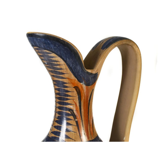 Vintage Large Mexican Folk Art Hand-Painted Tonala Pottery Water Jug Pitcher For Sale - Image 6 of 10