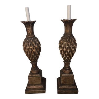 Vintage Large Thomas W. Morgan Silver Giltwood Pineapple Lamps - A Pair For Sale