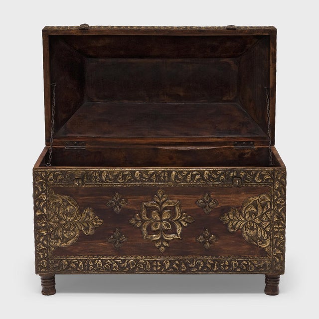 Indian Indian Brass Bound Chest, C. 1950 For Sale - Image 4 of 7