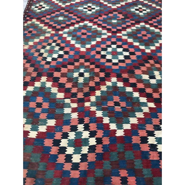 Very beautiful large Kilim, late 19th century with a wonderful geometrical design and nice natural colors, with blue, red,...